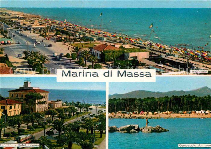 Marina di Massa Panorama Lungomare Giardini Hotel Tirreno Campeggio dal mare