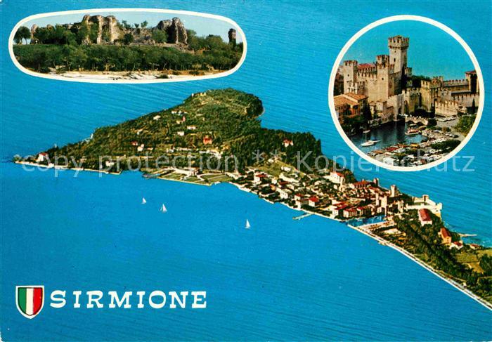 Sirmione Lago di Garda Hafen Burgruine Gardasee Fliegeraufnahme