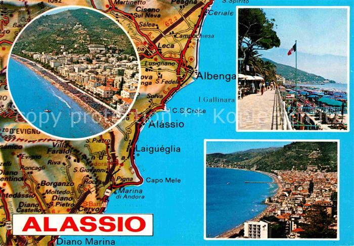 ALAssIO Savona Liguria IT Panorama Uferpromenade Fliegeraufnahme Landkarte
