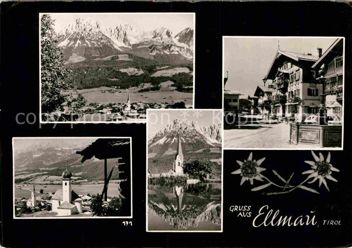 Ellmau Tirol Gesamtansicht mit Alpenpanorama Ortsmotiv Kirche Edelweiss