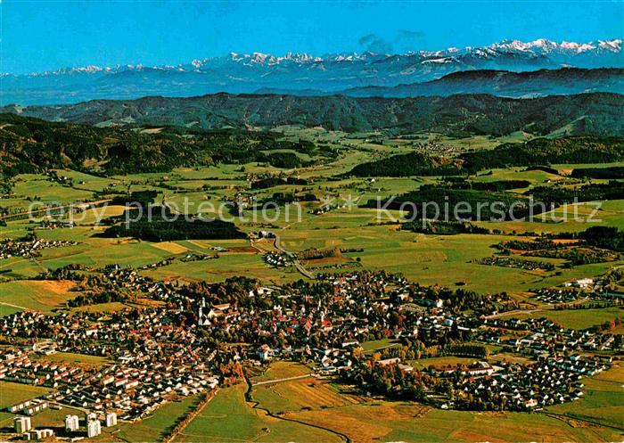 Isny Allgaeu mit Alpenpanorama Fliegeraufnahme