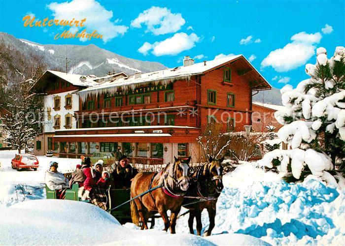 Maishofen Gasthof Unterwirt Pferdeschlitten Winterpanorama