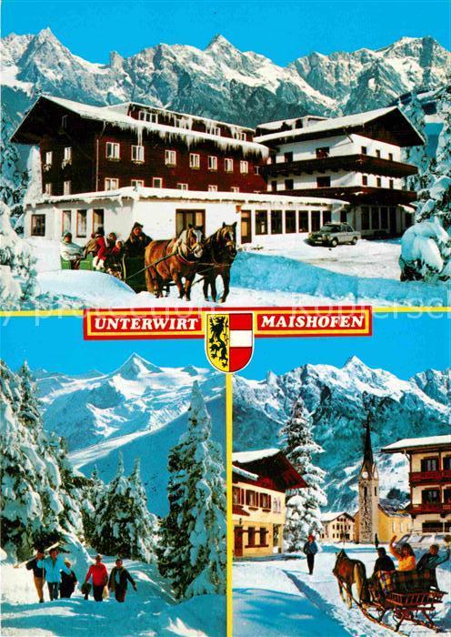 Maishofen Gasthof Unterwirt Pferdeschlitten Winterpanorama Alpen
