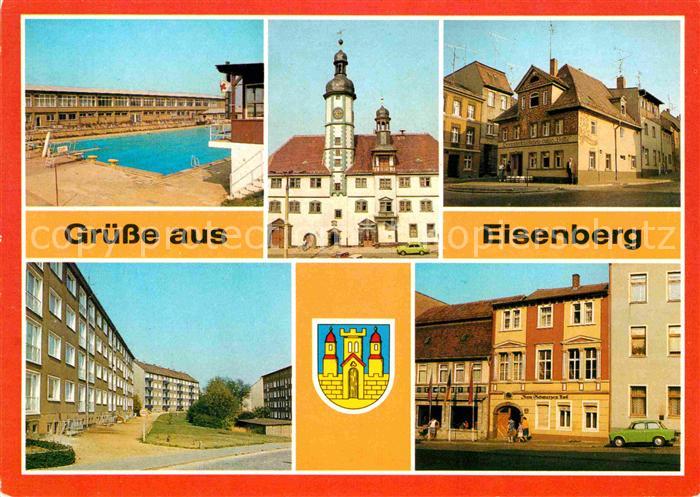 Eisenberg Thueringen Freibad Rathaus HO Gaststaetten Neubaugebiet