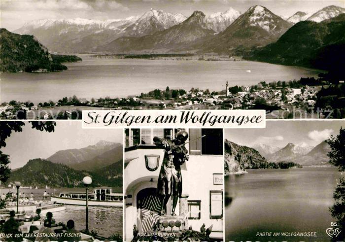 St Gilgen Salzkammergut Gesamtansicht mit Alpenpanorama Seerestaurant Mozartbrun