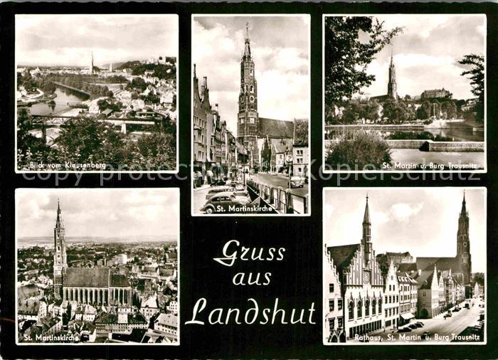 Landshut Isar Blick vom Klausenberg Sankt Martinskirche Rathaus Burg Trausnitz