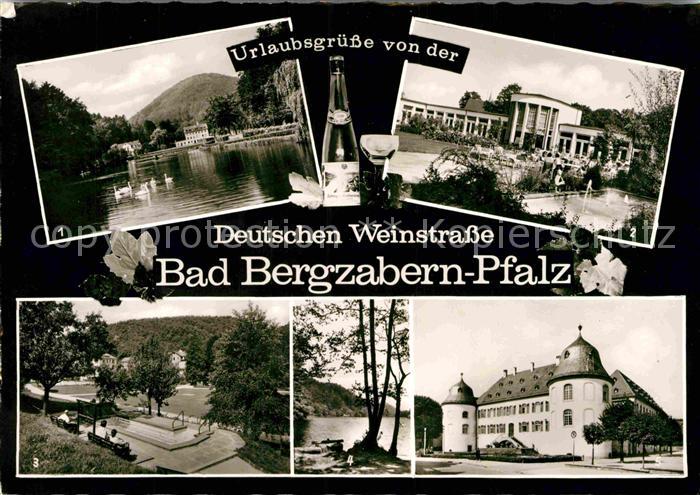 Bad Bergzabern Schwanenweiher Kurpark Cafe Wandelhalle Wassertrete im Kurpark