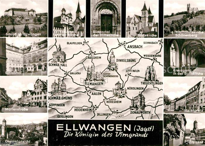 Ellwangen Jagst Schloss Schlosshof Gesamtansicht Marienstrasse Stiftskirche Mark