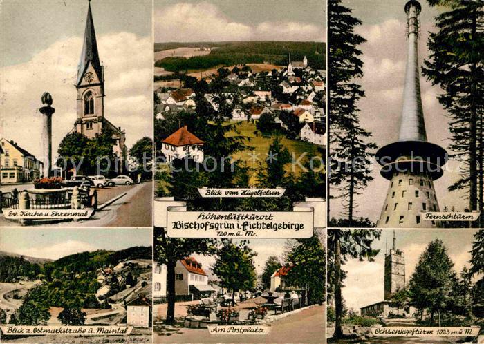 Bischofsgruen Evangelische Kirche Ehrenmal Fersehturm Postplatz Ochsenkopfturm