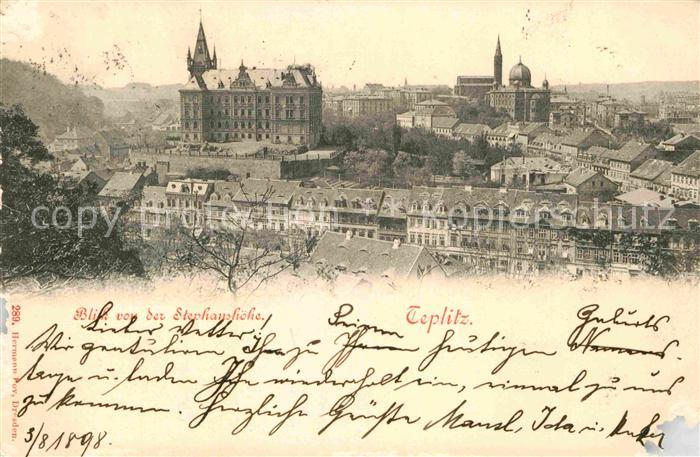 Teplitz-Schoenau Teplice Stadtbild mit Kirche Blick von der Stephanshoehe
