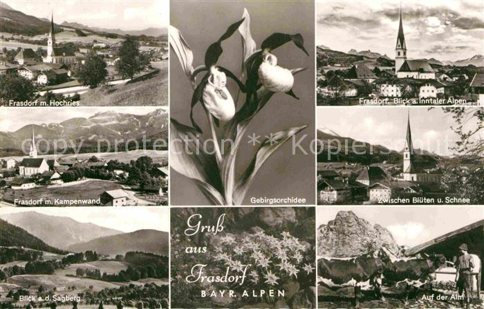 Frasdorf Ortsansicht mit Kirche Hochries Kampenwand Landschaftspanorama Sagberg