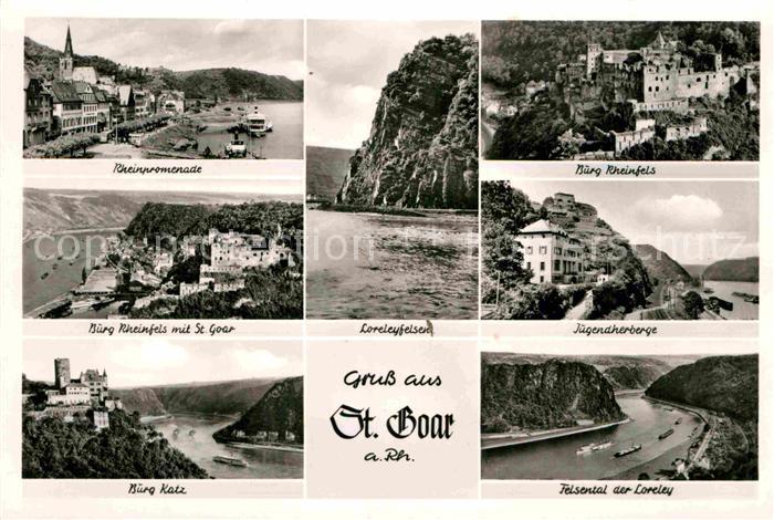 St Goar Rheinpromenade Burg Rheinfels Burg Katz Loreleyfelsen Jugendherberge Fel
