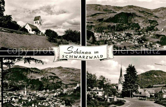 Schoenau Schwarzwald Ortsansicht mit Kirche Landschaftspanorama