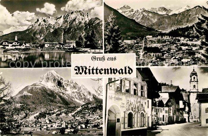 Mittenwald Bayern Gesamtansicht mit Alpenpanorama Hauptstrasse Kirche