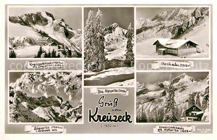 Kreuzeck Berghaus Hochalm Alpspitze Zugspitze Wettersteingebirge Winterpanorama