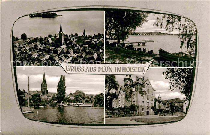 Ploen See Stadtbild mit Kirche Uferpartie am See Schloss