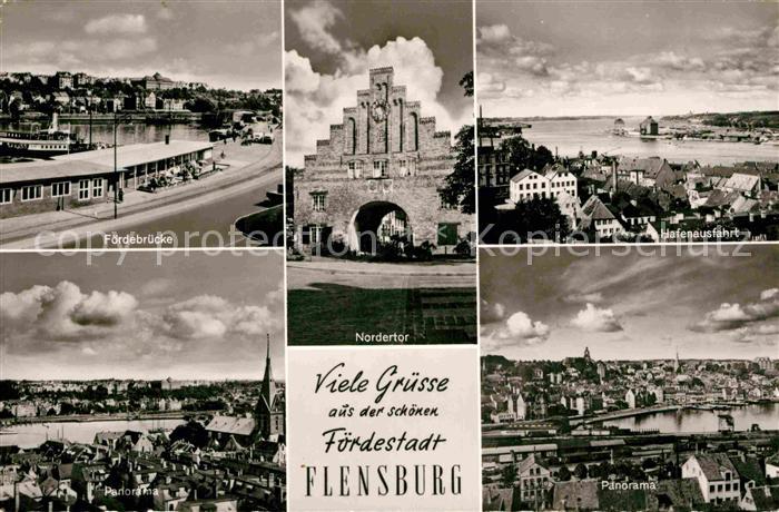 Flensburg Panorama Foerdestadt Foerdebruecke Hafenausfahrt Nordertor