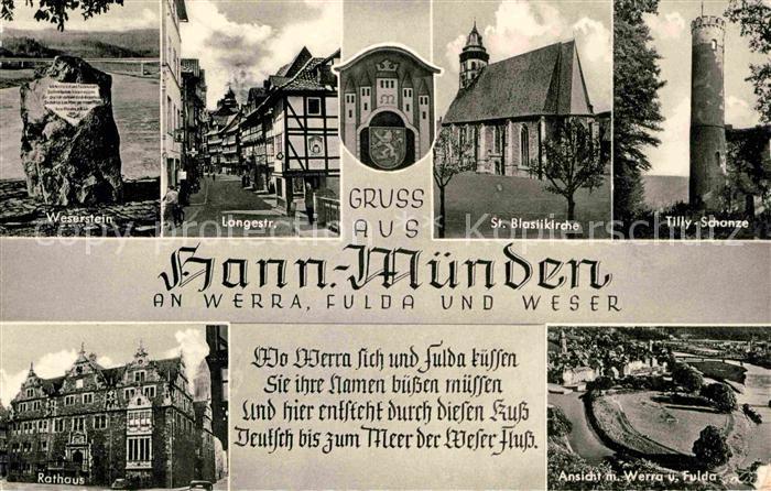 Hann. Muenden Weserstein Langestrasse St Blasiikirche Tillyschanze Werra Fulda R
