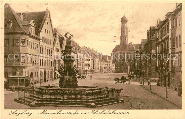 Augsburg Maximilianstrasse mit Herkulesbrunnen Kirche