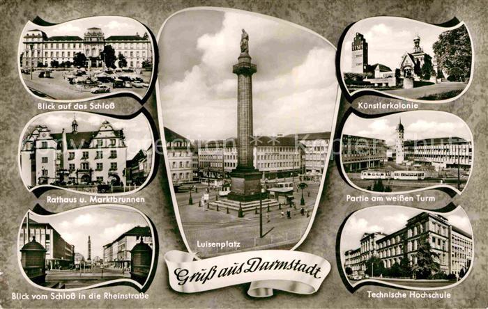 Darmstadt Schloss Rathaus Marktbrunnen Rheinstrasse Luisenplatz Saeule Kuenstler