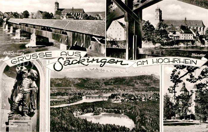 Bad Saeckingen Rheinbruecke Muenster Trompeter Statue Schloss Alpenkette