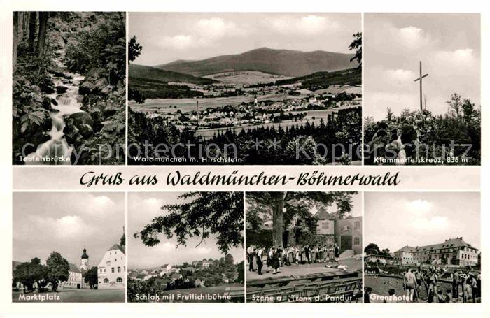 Waldmuenchen Panorama mit Hirschstein Boehmerwald Teufelsbruecke Klammerfelskreu