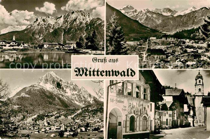 Mittenwald Bayern Gesamtansicht mit Alpenpanorama Dorfmotiv mit Kirche