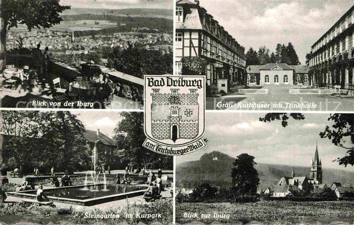 Bad Driburg Panorama Blick von der Iburg Kurhaeuser Trinkhalle Steingarten Kurpa