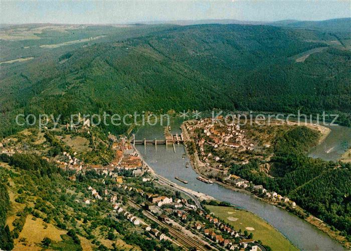 Hirschhorn Neckar mit Neckarschleife Fliegeraufnahme