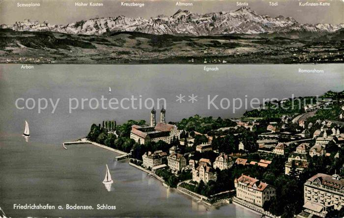 Friedrichshafen Bodensee Schloss Alpen Fliegeraufnahme