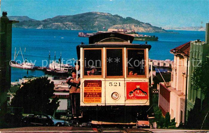 San Francisco California Cable Car Hyde Street Hill Alcatraz San Francisco Bay