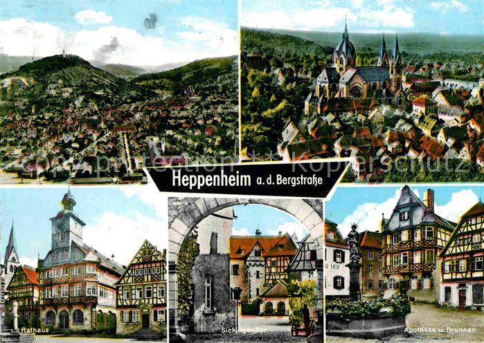 Heppenheim Bergstrasse Stadtpanorama Kirche Rathaus Sickinger Tor Apotheke Brunn