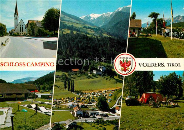 Volders Hauptstrasse mit Kirche Schloss Camping Minigolf Alpenblick