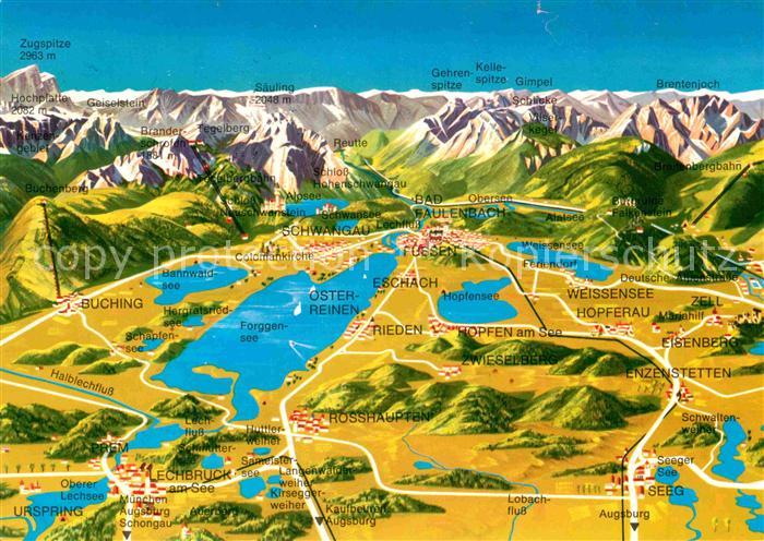 Fuessen Allgaeu Panorama Ferienland Ostallgaeu Alpen aus der Vogelperspektive