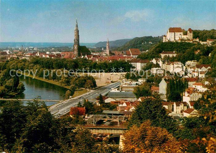 Landshut Isar Stadtbild mit Kirche Schloss