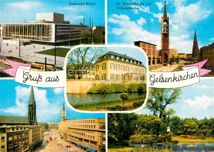 GELSENKIRCHEN NRW Staedt Buehne Ev Altstadtkirche und Probsteikirche Strassenpar