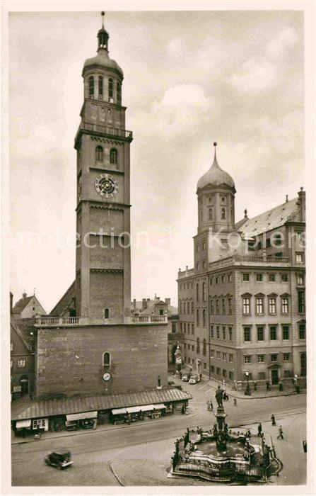 Augsburg Ludwigsplatz Rathaus Perlachturm Augustusbrunnen