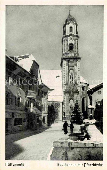 Mittenwald Bayern Goethehaus mit Pfarrkirche