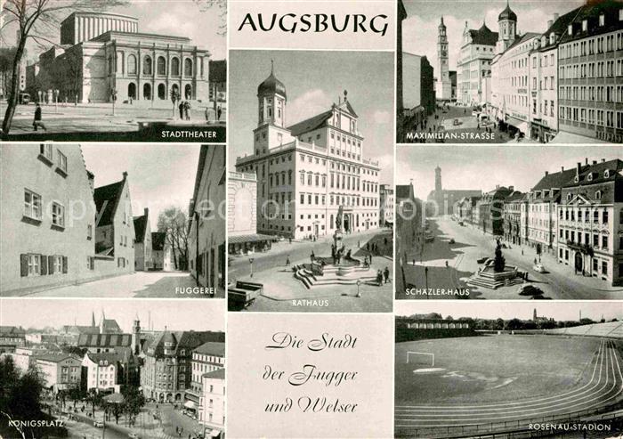 Augsburg Maximilian Strasse Fuggerei Koenigsplatz Stadttheater Rathaus