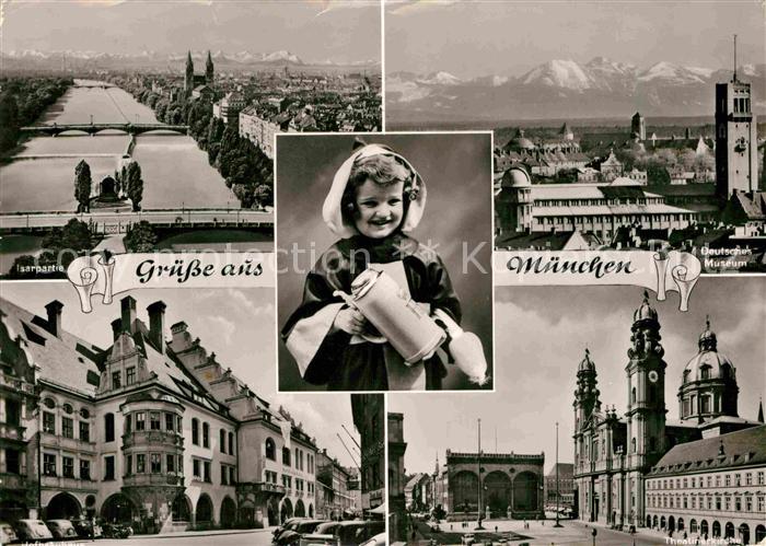 Muenchen Bayern Panorama Isar Deutsche Museum Theatinerkirche