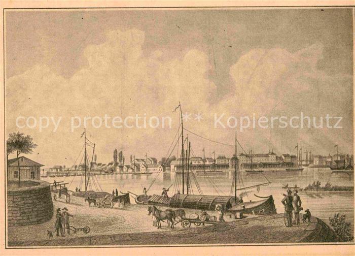 Ludwigshafen Rhein Hafen Pferdefuhrwerk Kupferstich