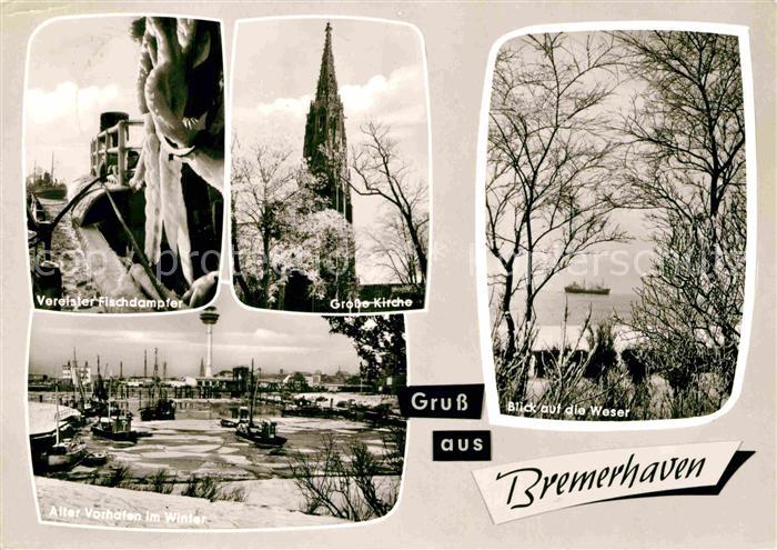 Bremerhaven Vereister Fischdampfer Grosse Kirche Alter Vorhafen