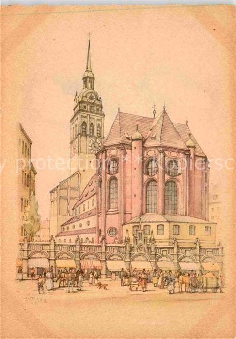 Muenchen Bayern Stadtpfarrkirche Sankt Peter Zeichnung