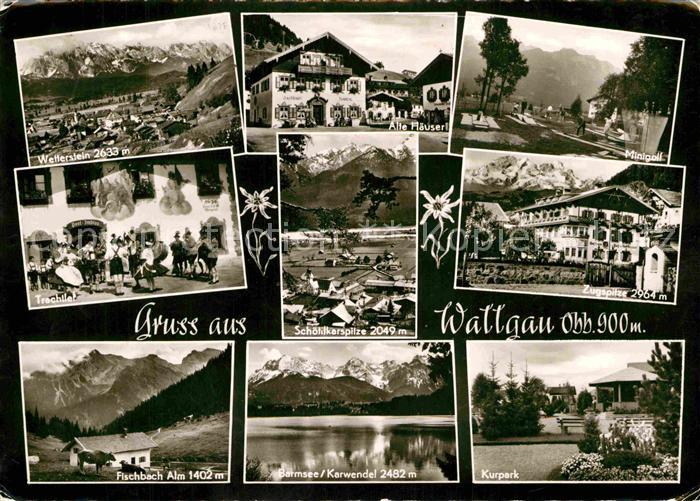 Wallgau Wetterstein Alte Haeuser Zugspitze Fischbach Barmsee Kurpark