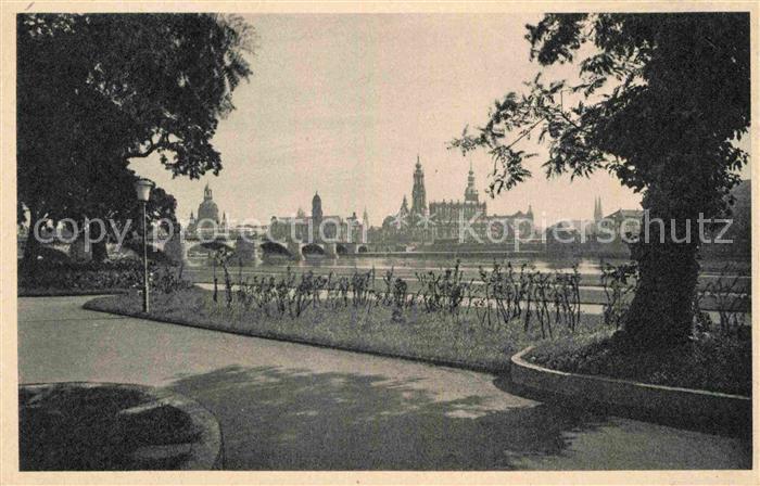 DRESDEN Elbe Uferpromenade an der Elbe Blick zum Zwinger
