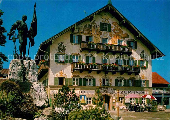 Kochel See Hotel Gasthof Zur Post Schmied von Kochel Denkmal Statue Lueftlmalere
