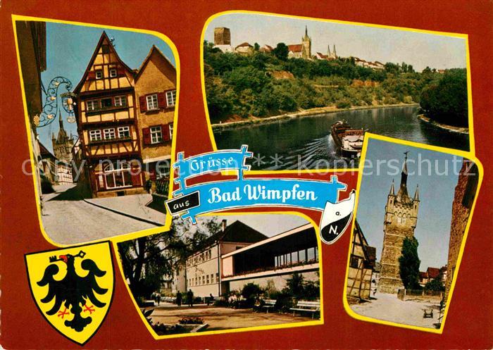 Bad Wimpfen Altstadt Fachwerkhaus Partie am Neckar Wappen
