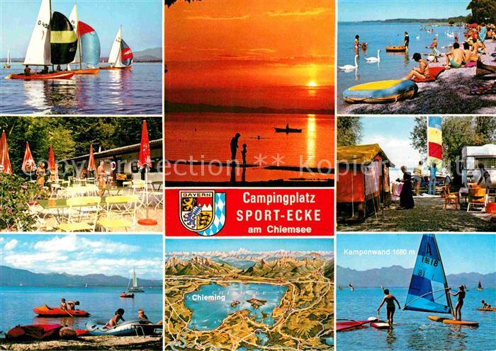Unterhochstaett Chiemsee Campingplatz Sportecke Segeln Windsurfen Strand Abendso