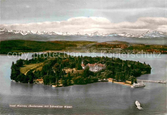 Insel Mainau mit Schweizer Alpen Fliegeraufnahme