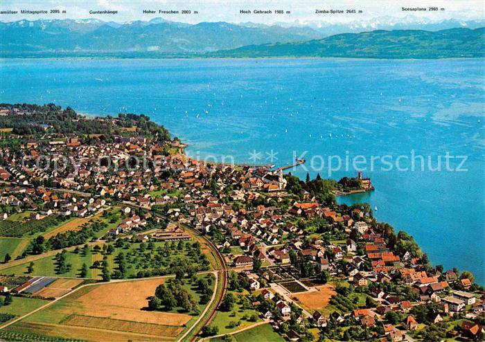 Langenargen Bodensee mit Alpen Fliegeraufnahme
